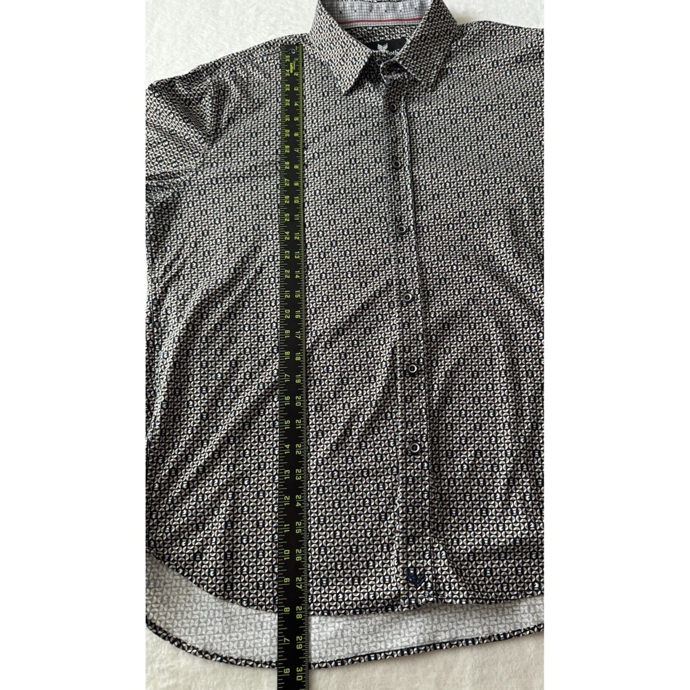 Buttercloth Men XL Button-Up Black Gold Shirt Geometric Chess Print Long Sleeve - Picture 9 of 12